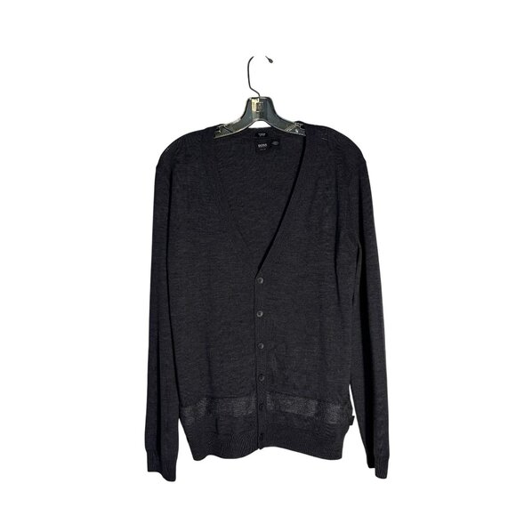 Hugo Boss Other - Hugo Boss Slim Fit Charcoal Gray Extrafine Merino Wool Cardigan Sweater Size Med